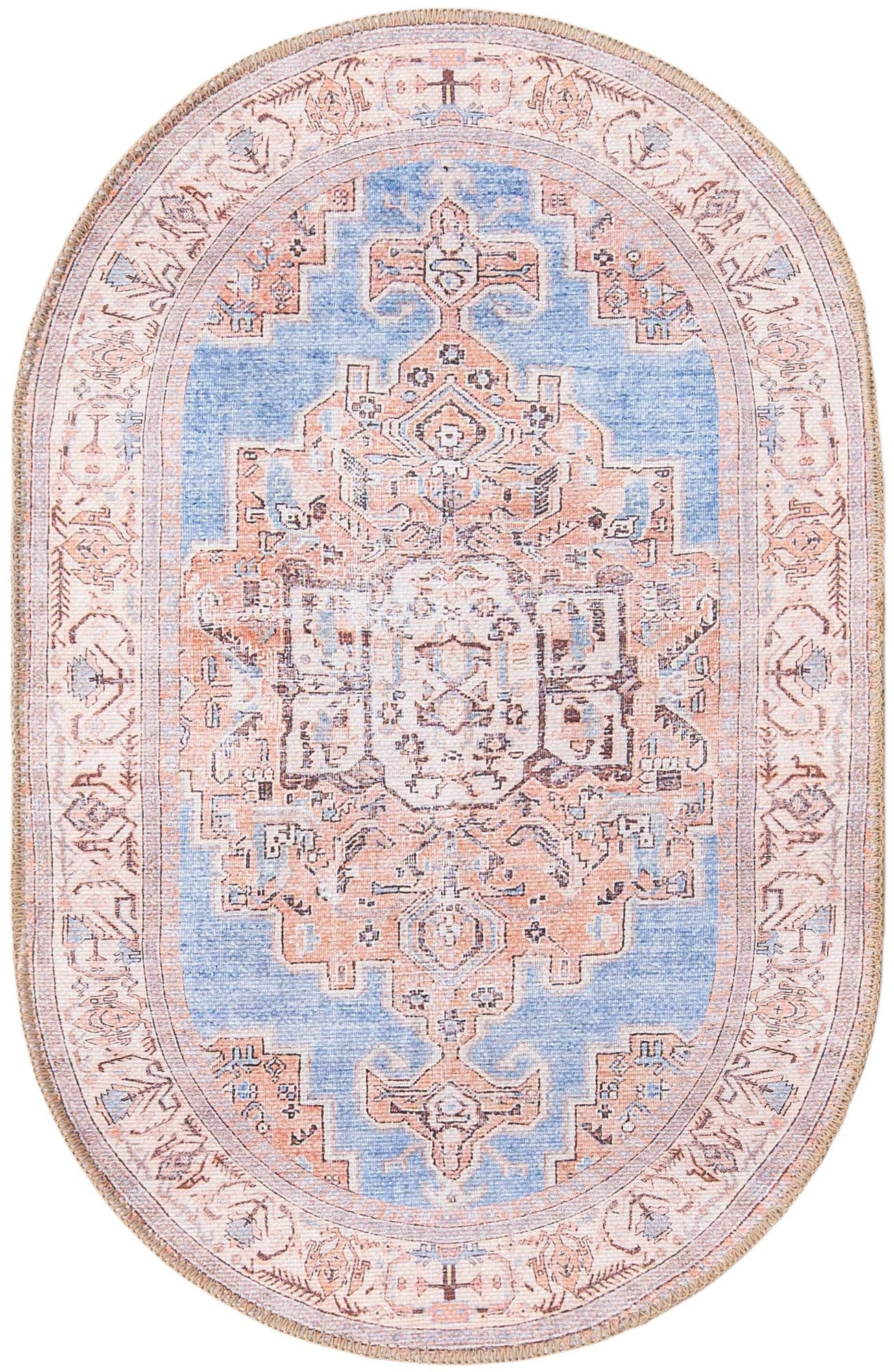 2' x 3' Boone · Medallion Washable Rug, blue and beige