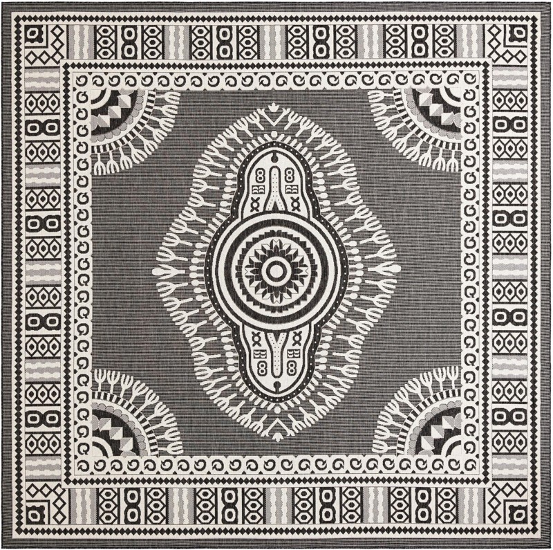 13' x 13' Bainbridge · Border Outdoor Rug, black and white