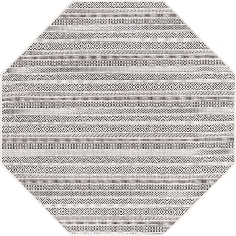 Merlin · Striped geometric Outdoor Rug, beige and black