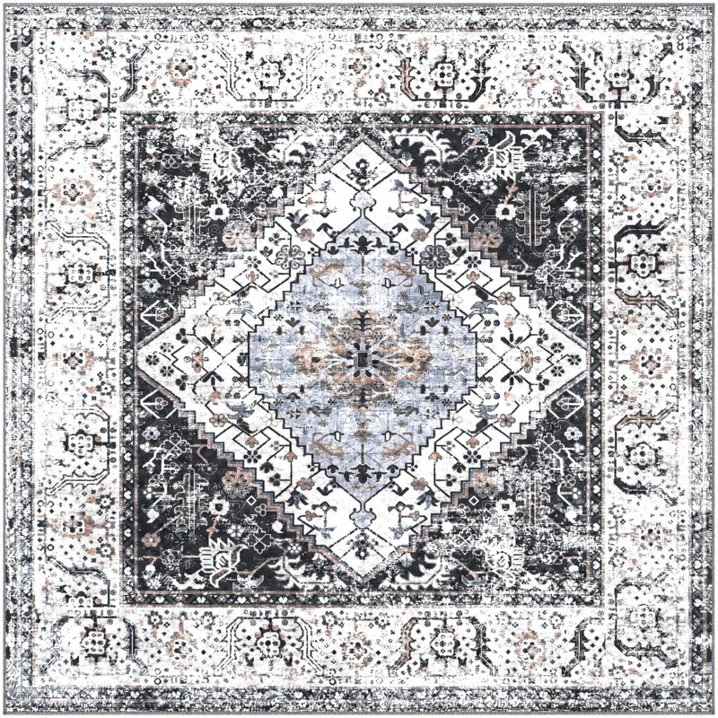 Trillium · Medallion rug, charcoal and light blue