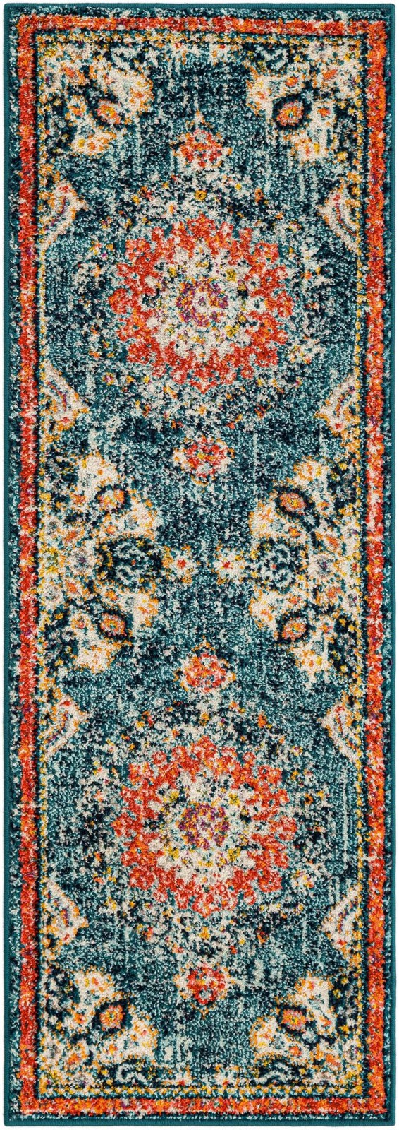 2' x 6' Amberley · Medallion rug, navy and red
