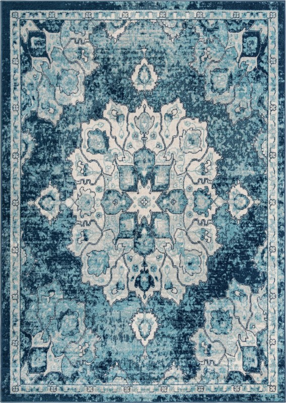 7' x 10' Nettle · Distressed medallion rug, blue and ivory