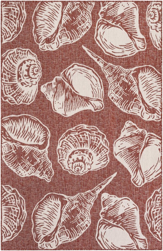 5' 3 x 8' Arcata · Pictoral Outdoor Rug, rust red and ivory