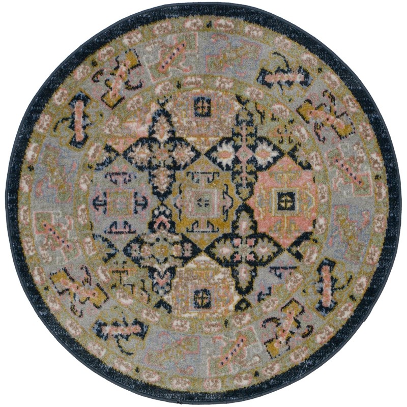 3' 3 x 3' 3 Orme · Geometric medallion Washable Rug, blue and green