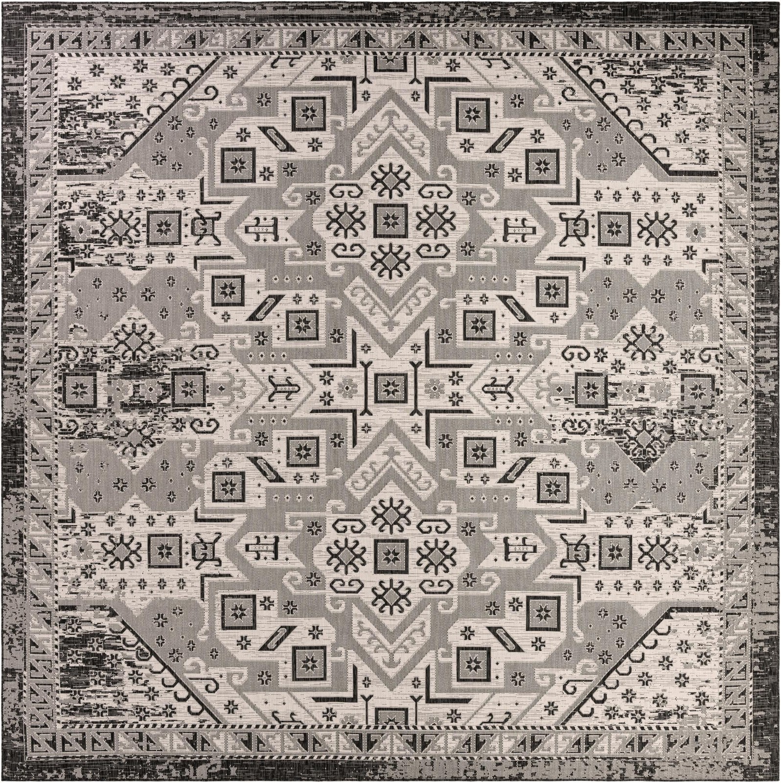 13' x 13' Estuary · Border Outdoor Rug, charcoal gray