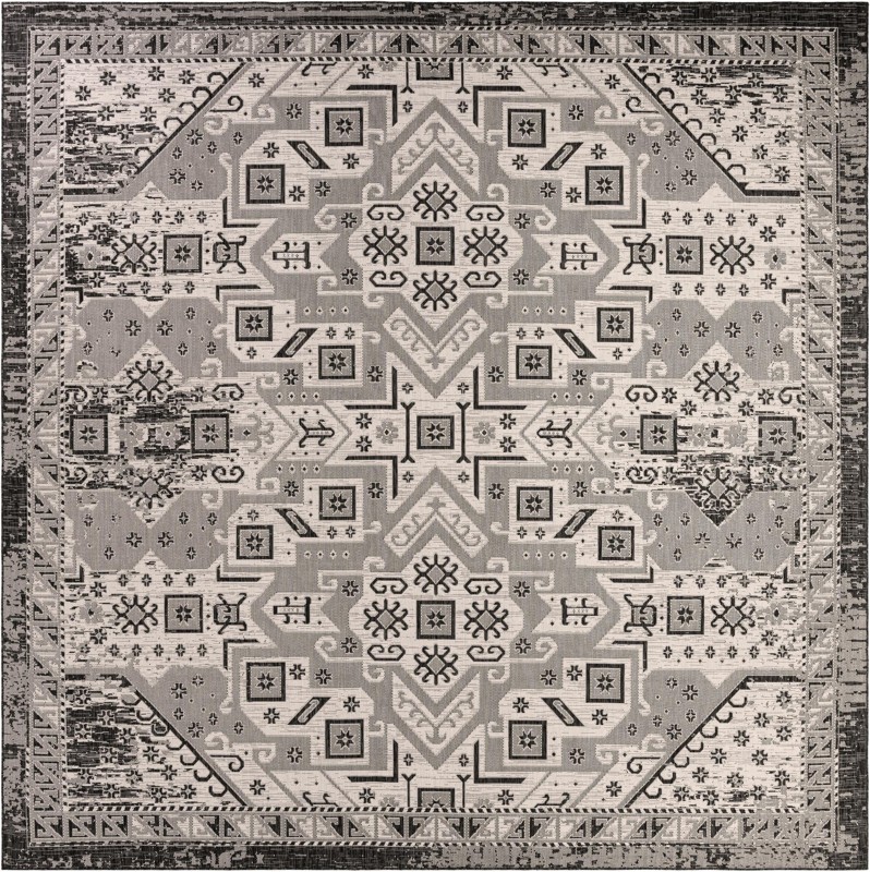 13' x 13' Estuary · Border Outdoor Rug, charcoal gray