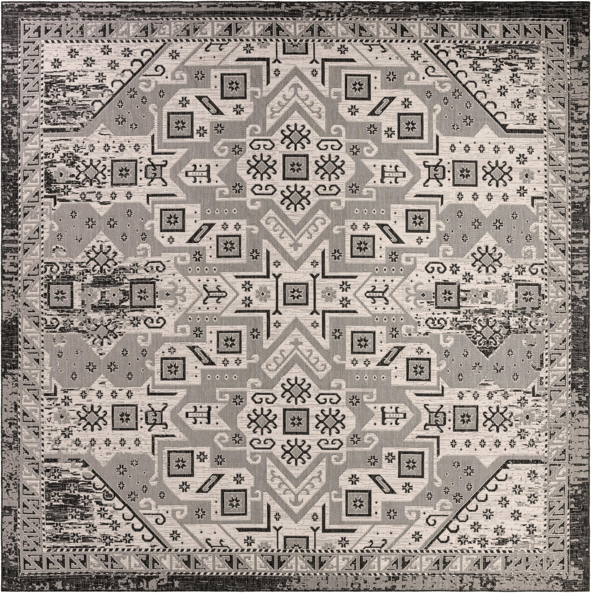 13' x 13' Estuary · Border Outdoor Rug, charcoal gray