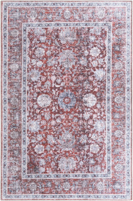 6' x 9' Bertie · Vintage floral rug, red and ivory