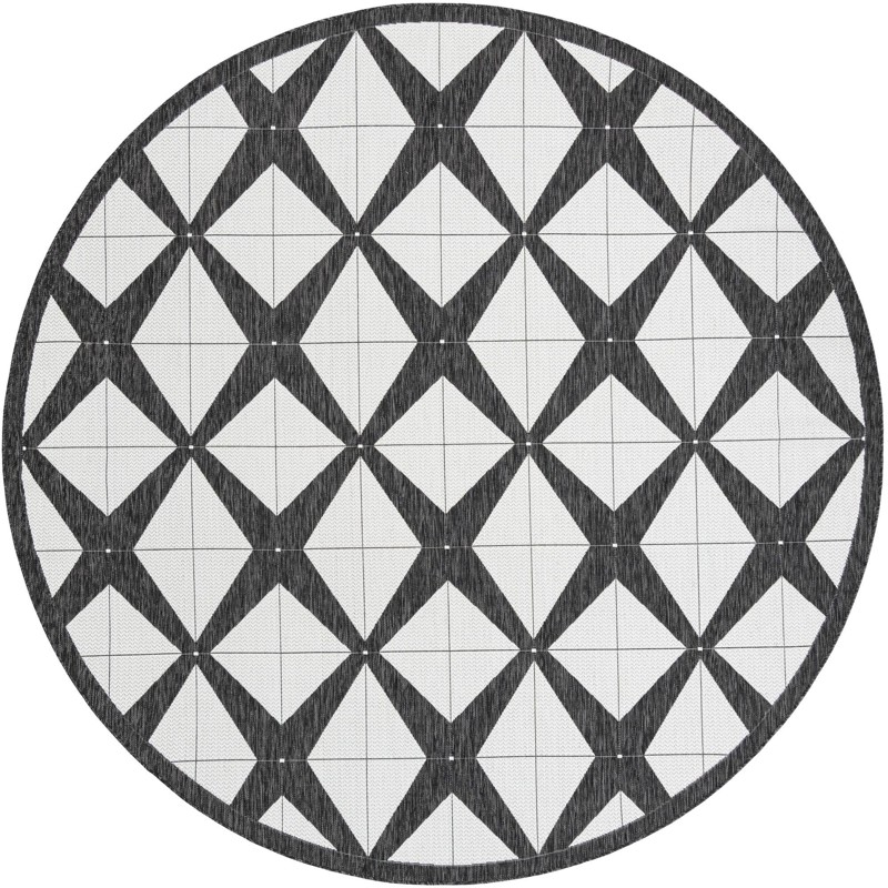10' x 10' Whyte · Diamond Outdoor Rug, black and white