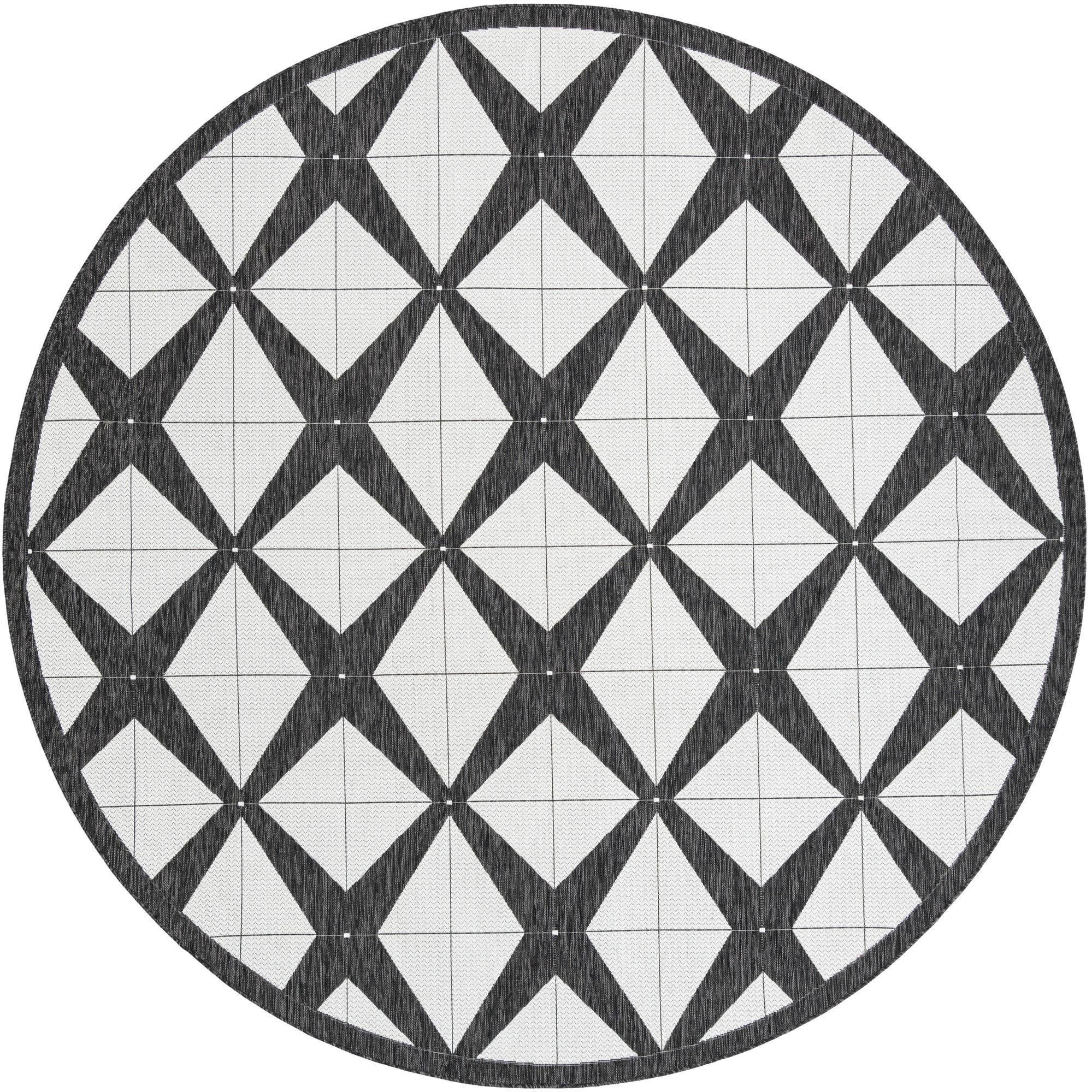 10' x 10' Whyte · Diamond Outdoor Rug, black and white