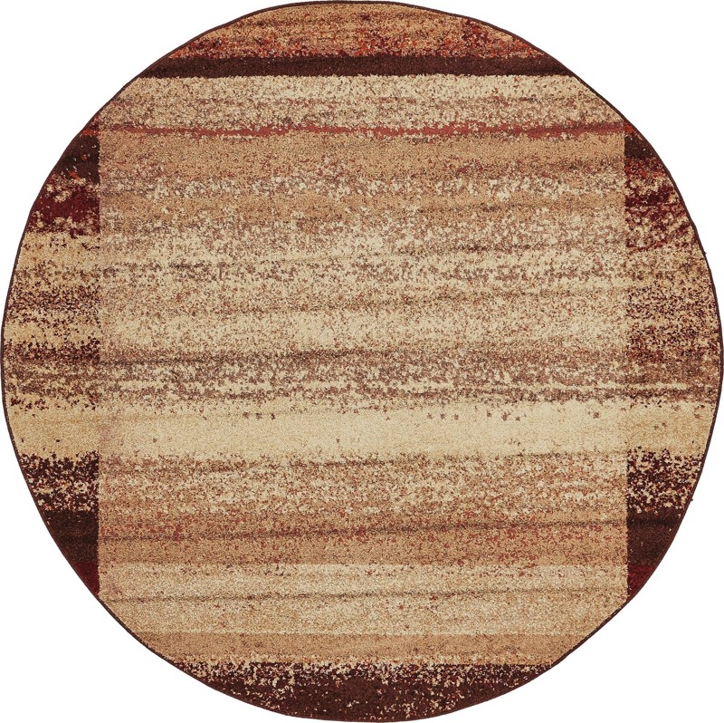 7' 10 x 7' 10 Padgett · Abstract striped rug, beige and burgundy