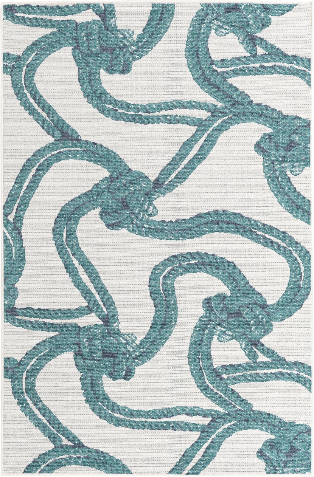 5' 3 x 8' Calder · Nautical rope Outdoor Rug, teal and ivory