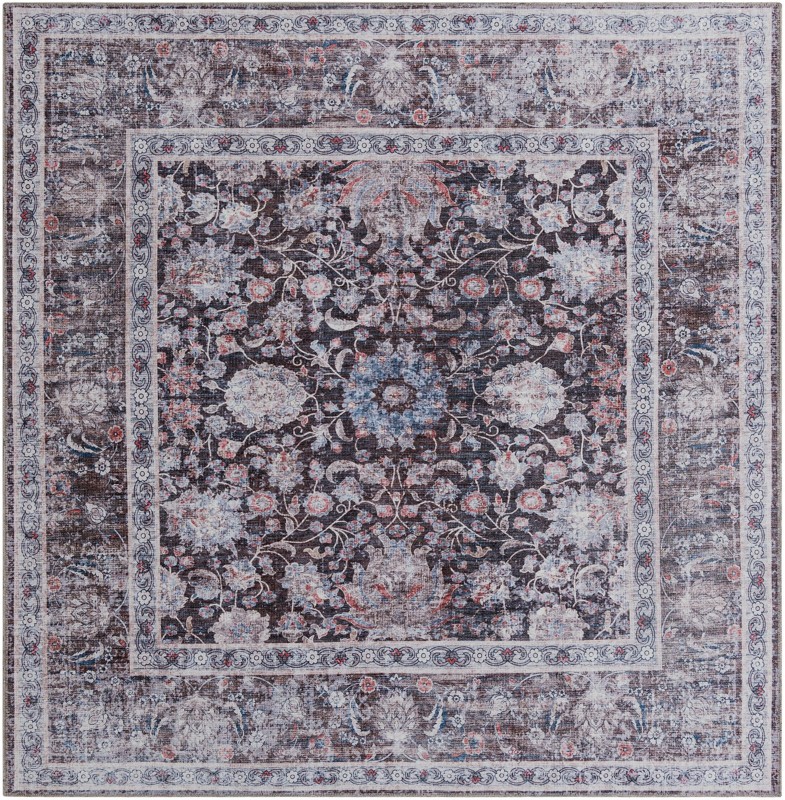 Bertie · Floral medallion Washable Rug, brown and blue