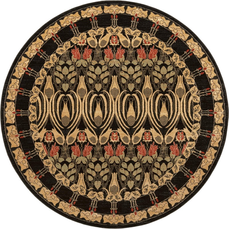 8' x 8' Houlihan · Arts and crafts rug, black floral