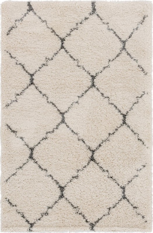 Jameson · Diamond trellis Shag Rug, ivory and gray