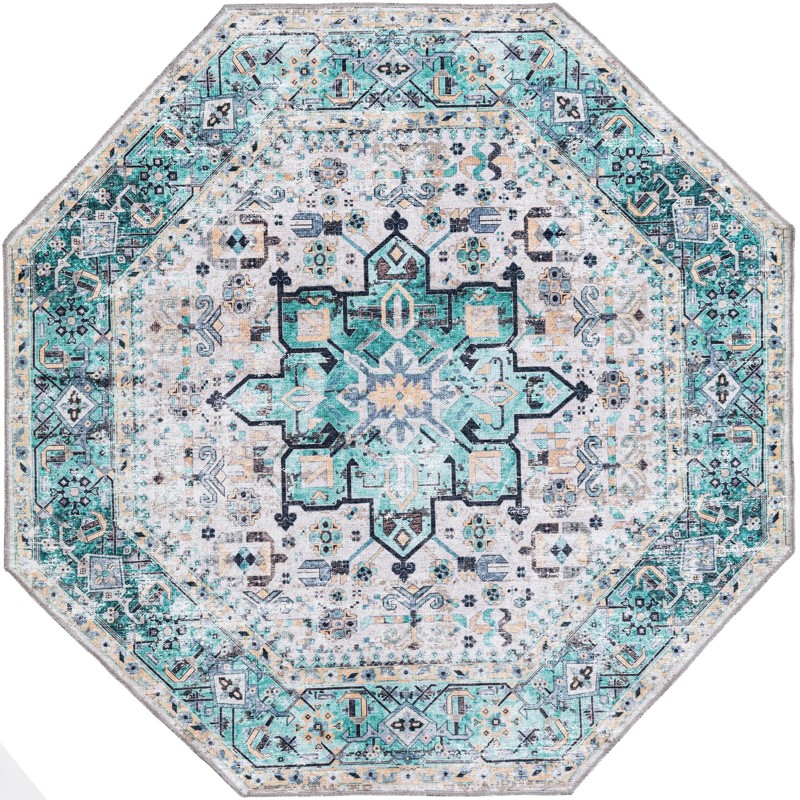 5' 3 x 5' 3 Tatlock · Medallion Washable Rug, aqua and ivory