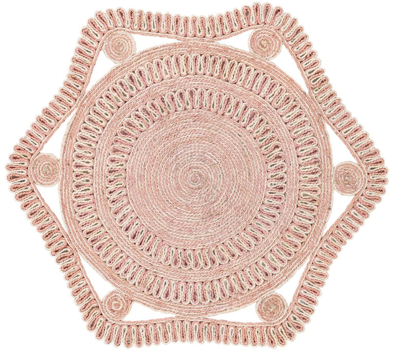 Yardley · Border Braided Jute Rug, pink and white