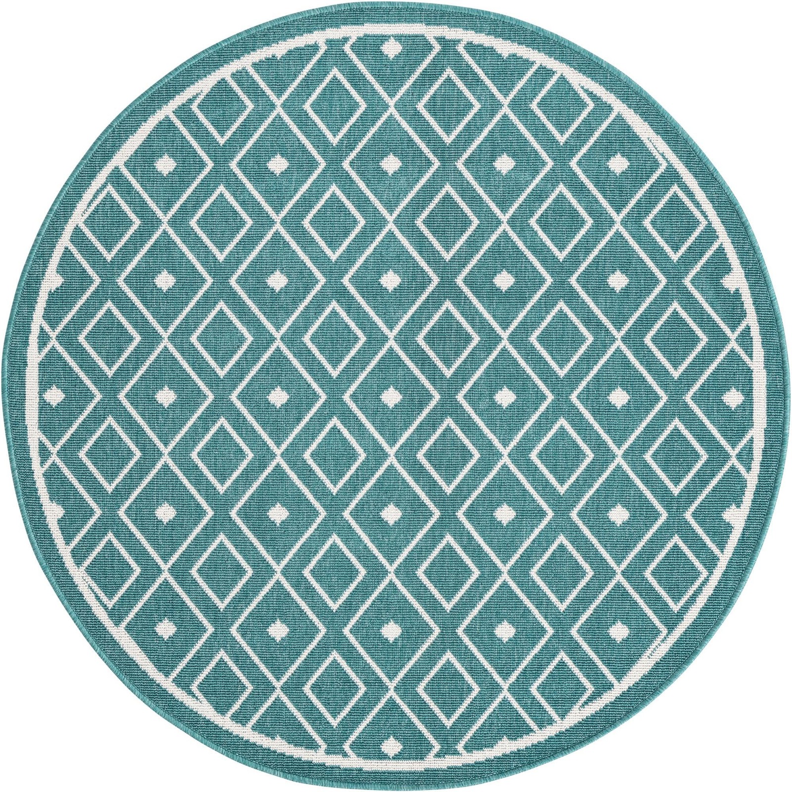 4' x 4' Revell · Geometric Outdoor Rug, teal and ivory