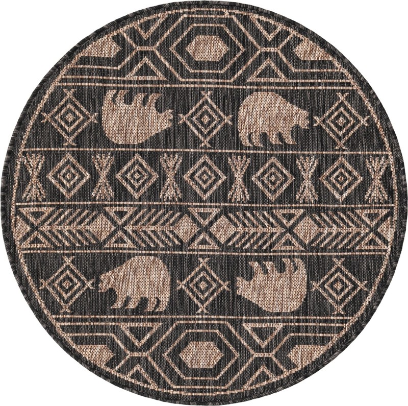3' x 3' Ralston · Bear geometric Outdoor Rug, black and tan