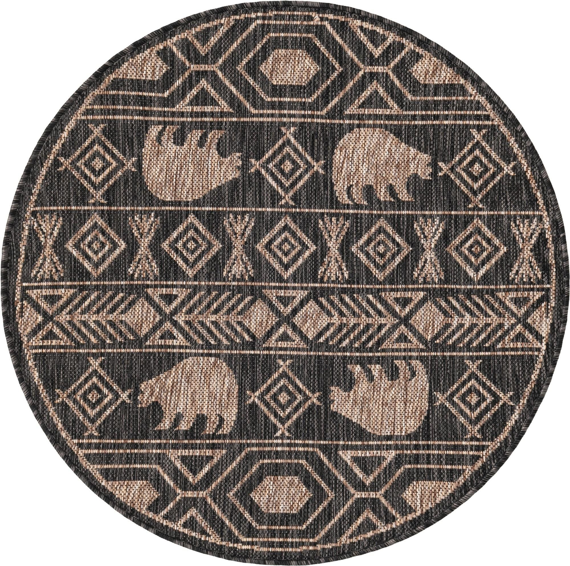 3' x 3' Ralston · Bear geometric Outdoor Rug, black and tan