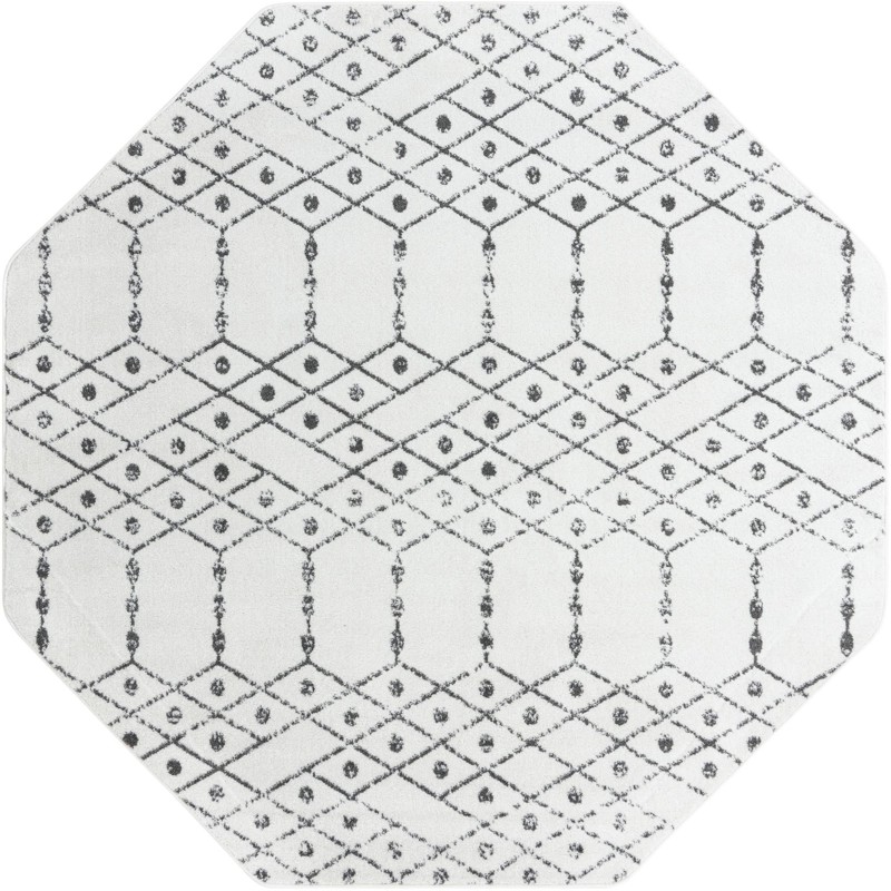 7' 10 x 7' 10 Newcomb · Geometric lattice rug, ivory and charcoal