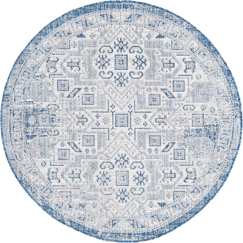 5' 3 x 5' 3 Estuary · Medallion Outdoor Rug, blue