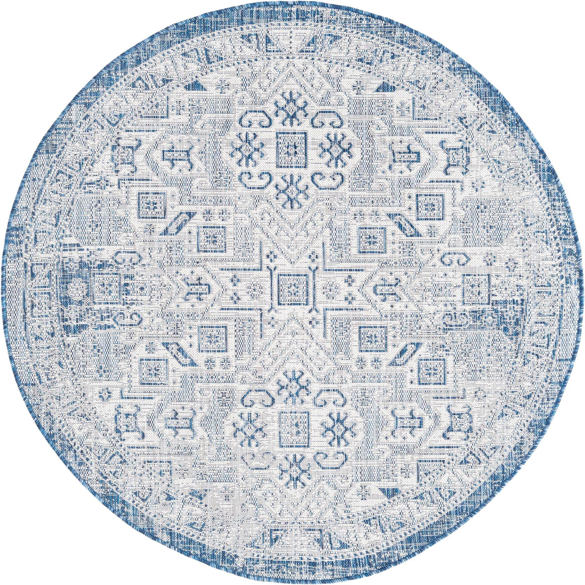 5' 3 x 5' 3 Estuary · Medallion Outdoor Rug, blue