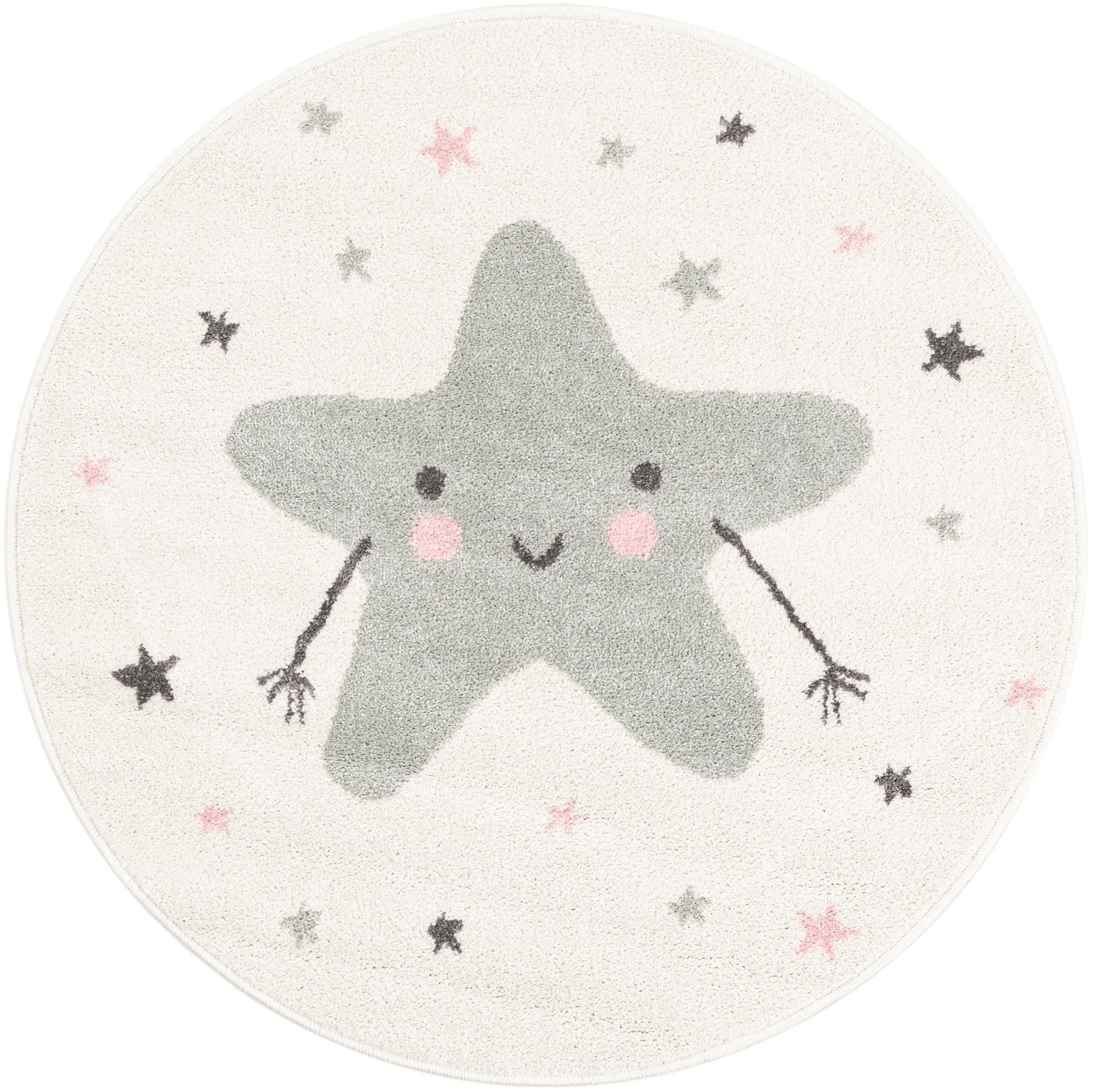 3' 3 x 3' 3 Brewster · Star rug, ivory and gray