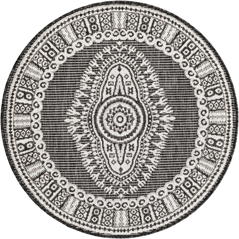 3' x 3' Bainbridge · Border Outdoor Rug, black and white
