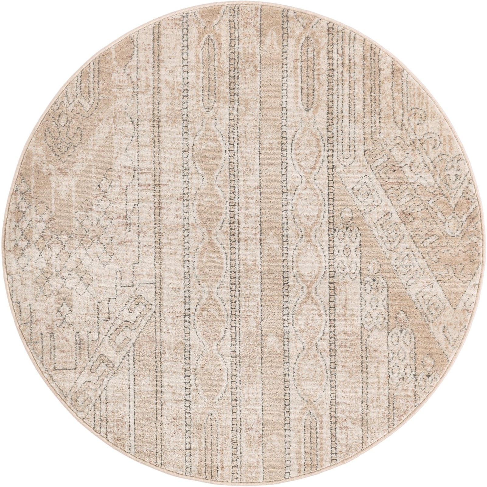 4' x 4' Cardinal · Tribal geometric rug, ivory and gray