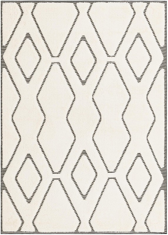 5' x 7' Armstead · Geometric trellis rug, ivory and black