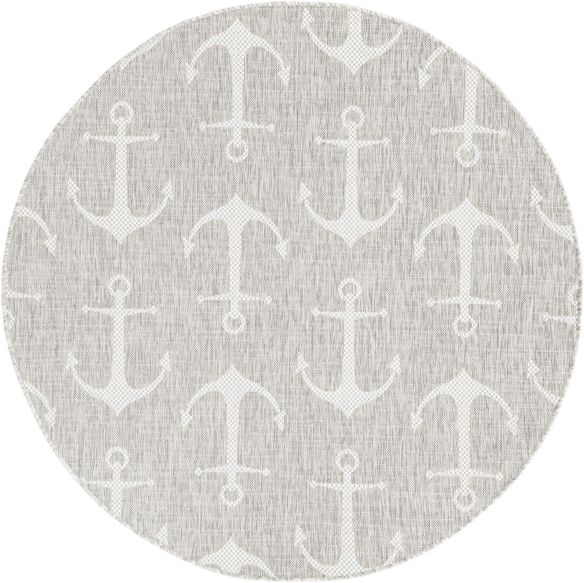 5' 3 x 5' 3 Millbrook · Anchor Outdoor Rug, gray and ivory