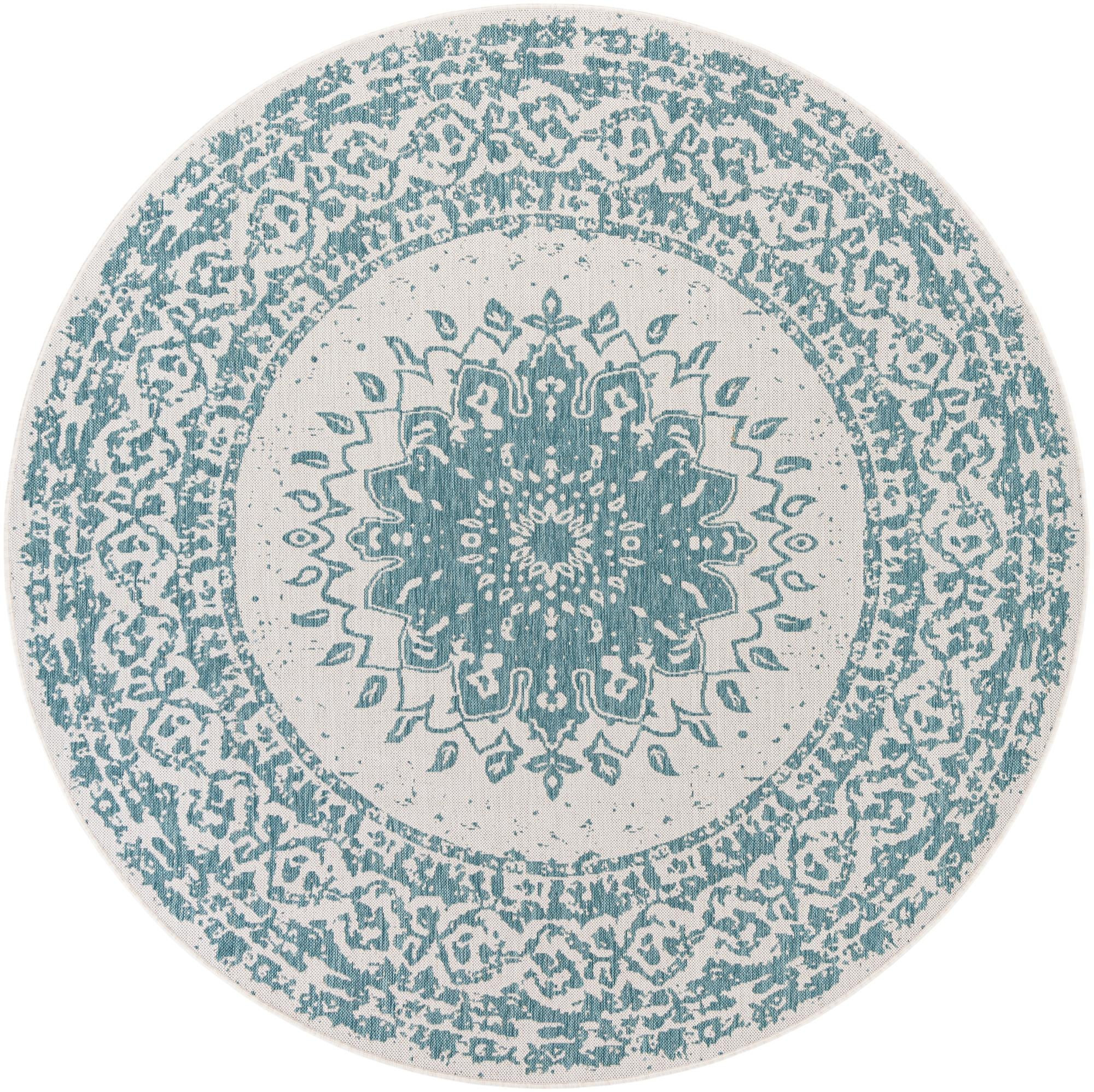7' 10 x 7' 10 Royce · Medallion Outdoor Rug, aqua