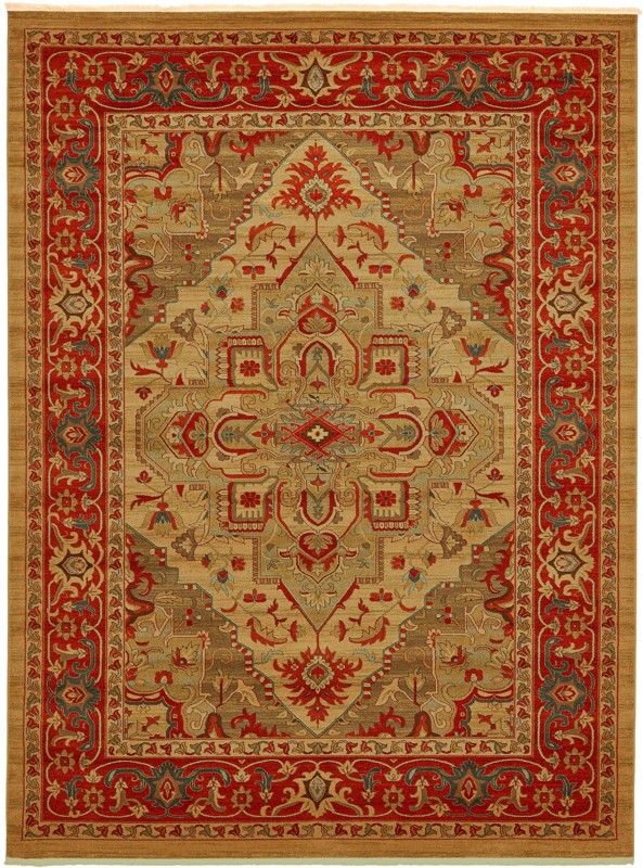 10' x 13' Lathrop · Medallion rug, red and tan