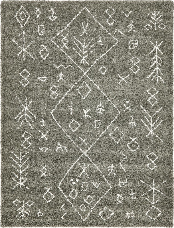 9' x 12' 2 Jameson · Tribal diamond Shag Rug, gray and ivory