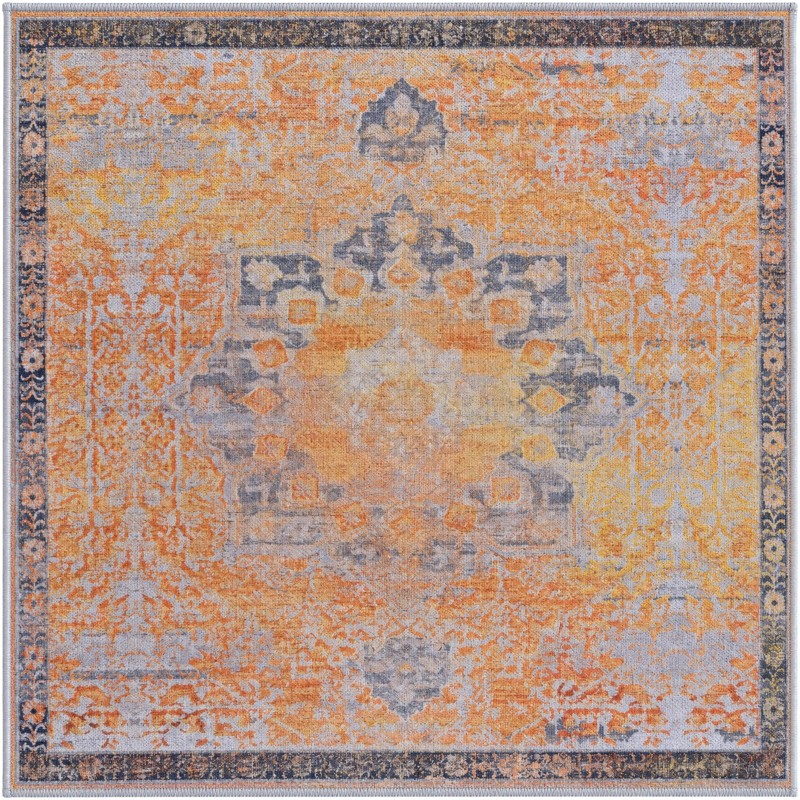 3' 3 x 3' 3 Rideout · Distressed medallion rug, yellow and slate