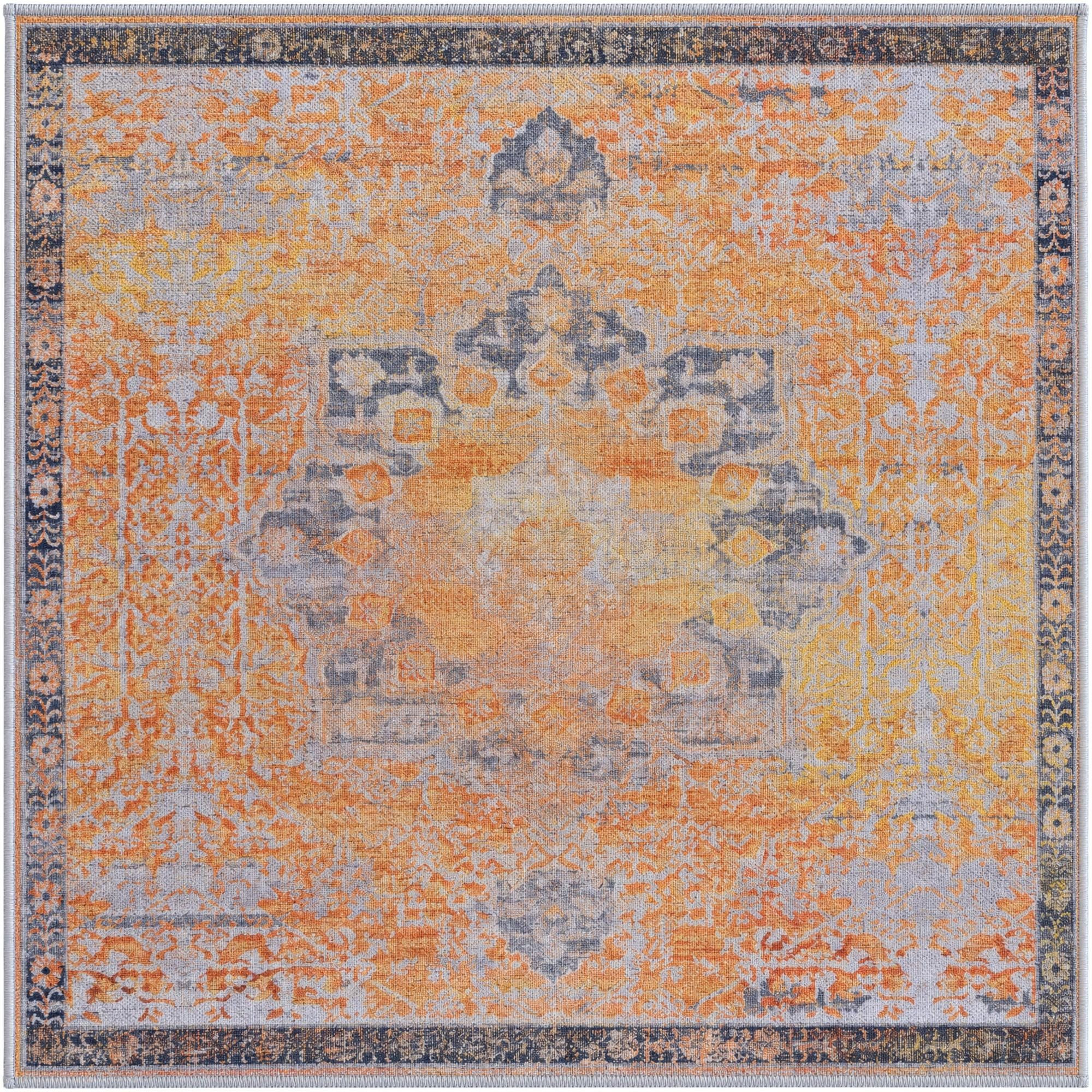 3' 3 x 3' 3 Rideout · Distressed medallion rug, yellow and slate