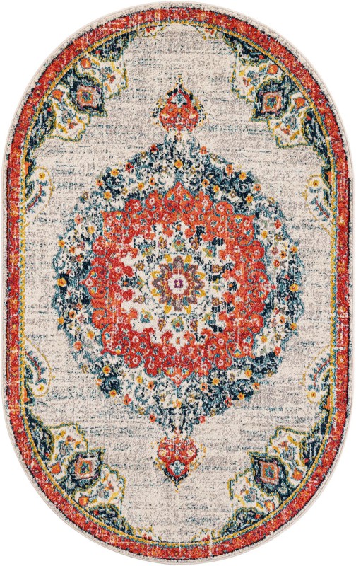 5' 3 x 8' Amberley · Medallion rug, ivory and red