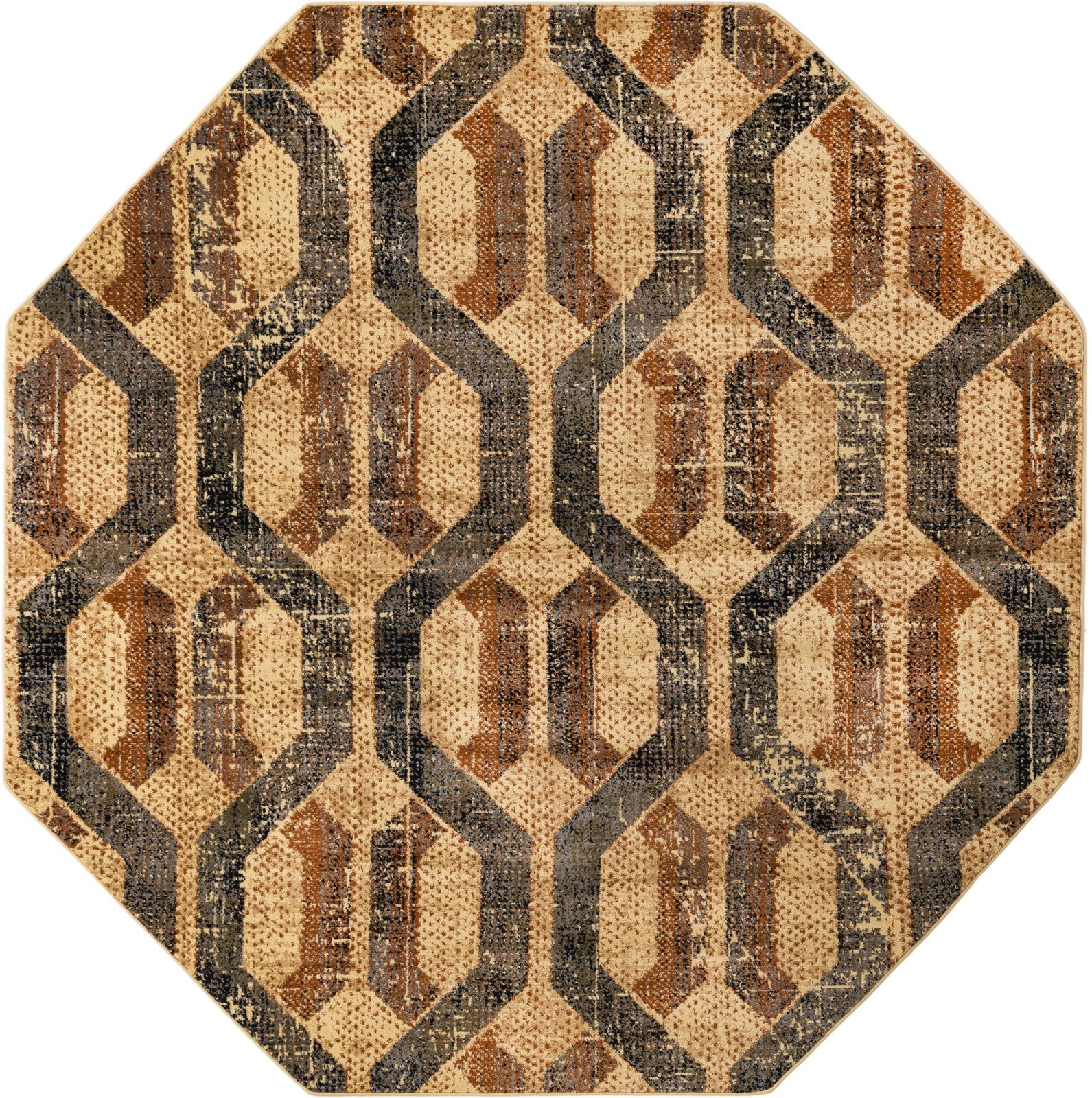 8' x 8' Acadia · Geometric lattice rug, beige and brown
