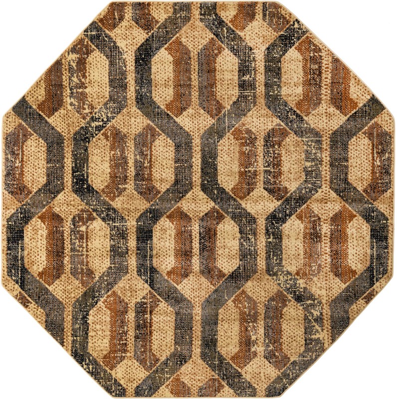 8' x 8' Acadia · Geometric lattice rug, beige and brown