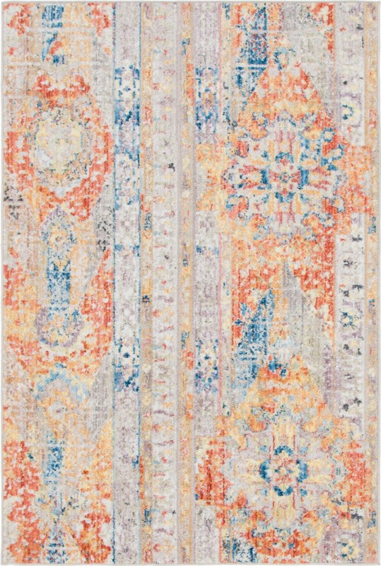 Amos · Distressed medallion rug, orange and blue