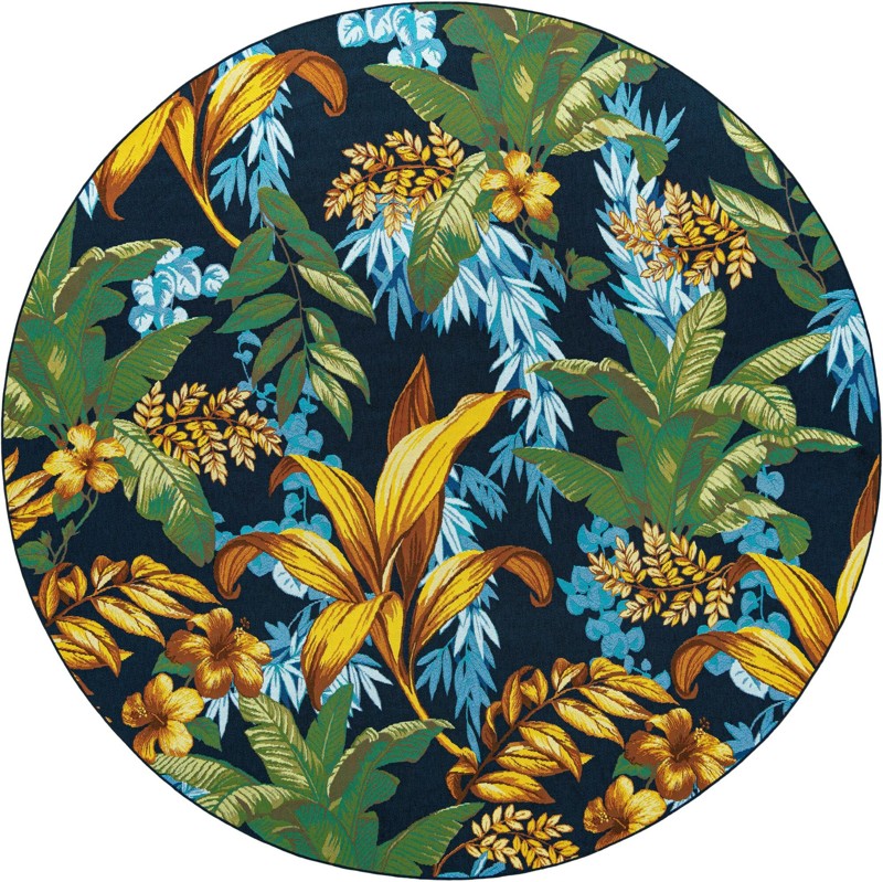 10' x 10' Lomax · Tropical leaves Outdoor Rug, navy and gold