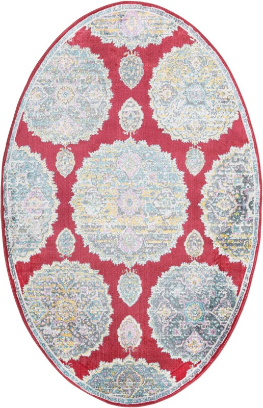 5' 5 x 8' Mather · Medallion rug, red and blue