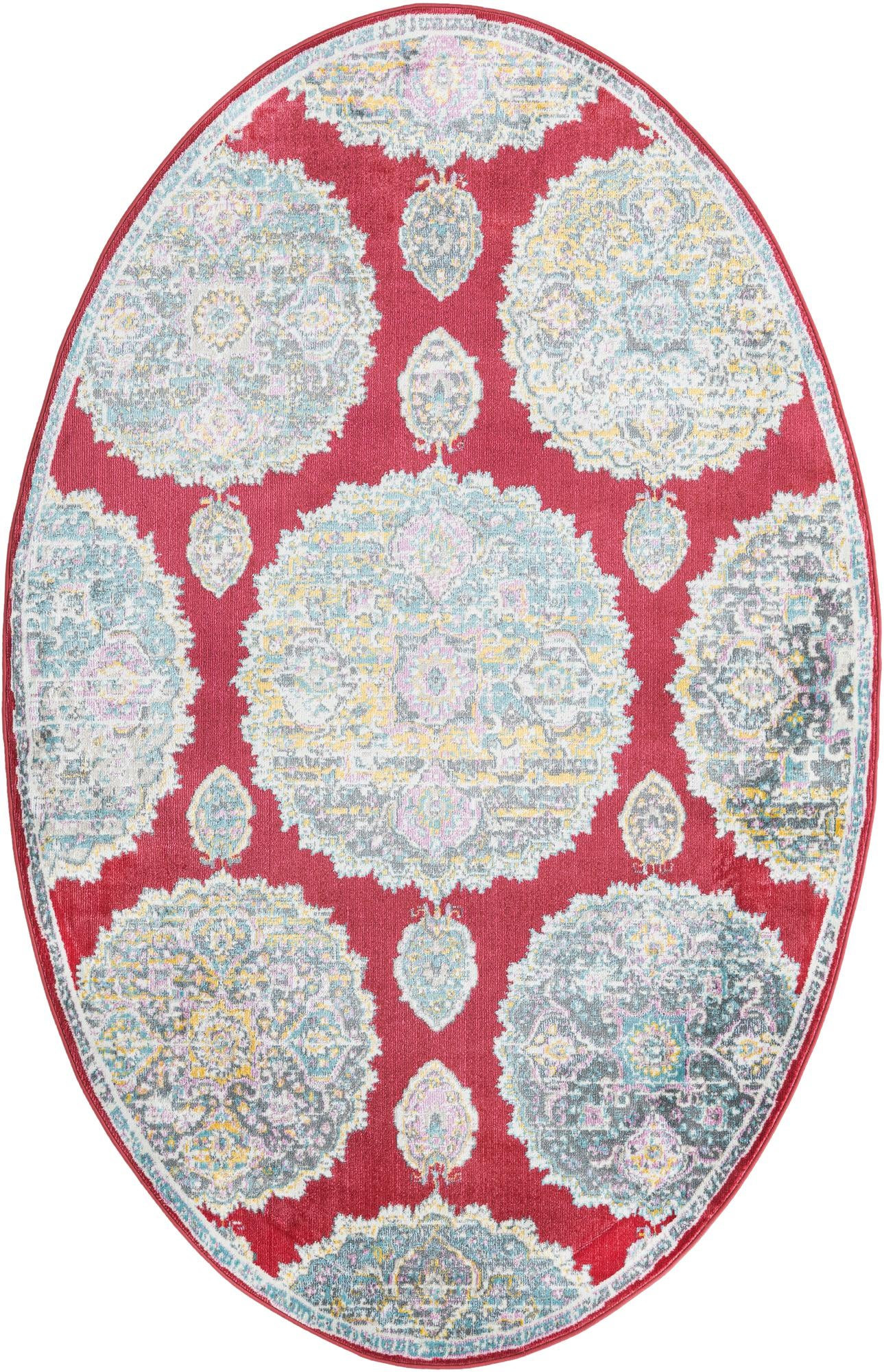 5' 5 x 8' Mather · Medallion rug, red and blue
