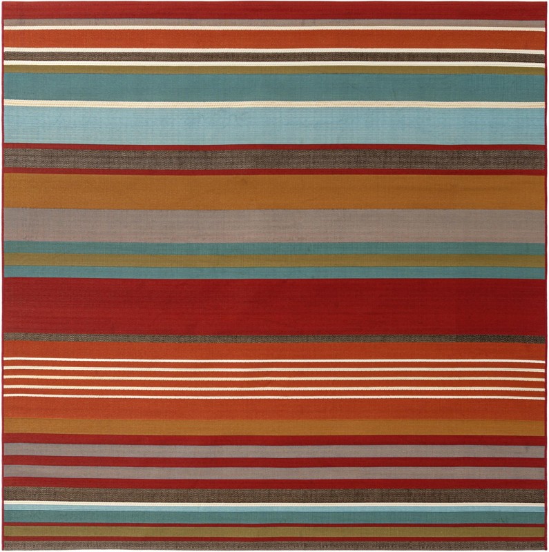 7' 10 x 7' 10 Duncan · Striped Outdoor Rug, red and multicolor