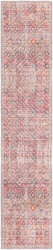 2' x 10' Hollow · Distressed medallion Washable Rug, pink and ivory