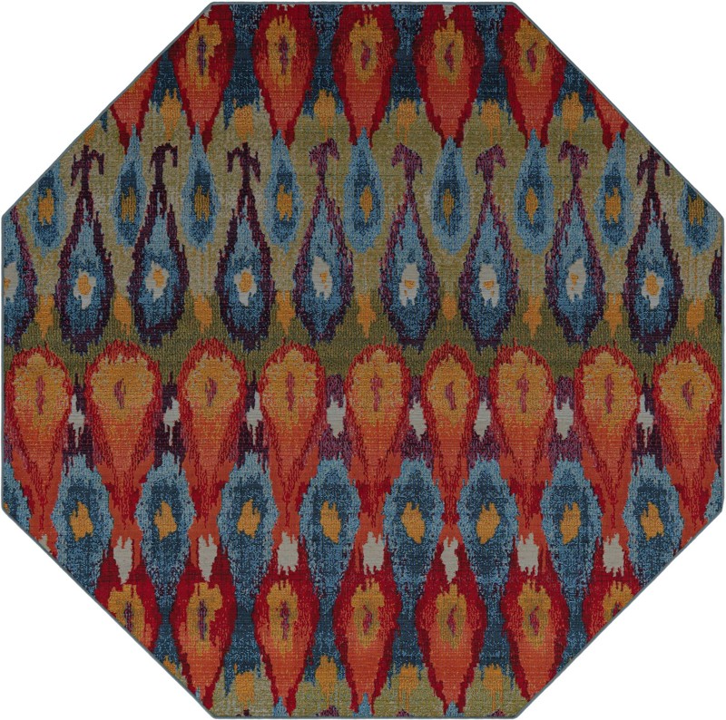 7' x 7' Lomax · Ikat teardrop Outdoor Rug, multi