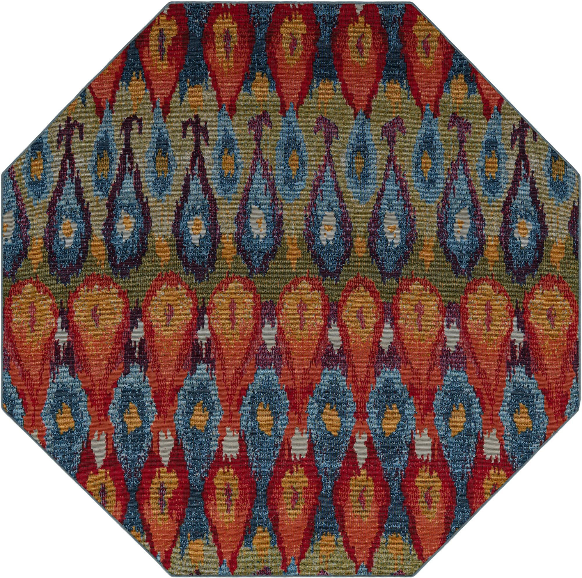 7' x 7' Lomax · Ikat teardrop Outdoor Rug, multi