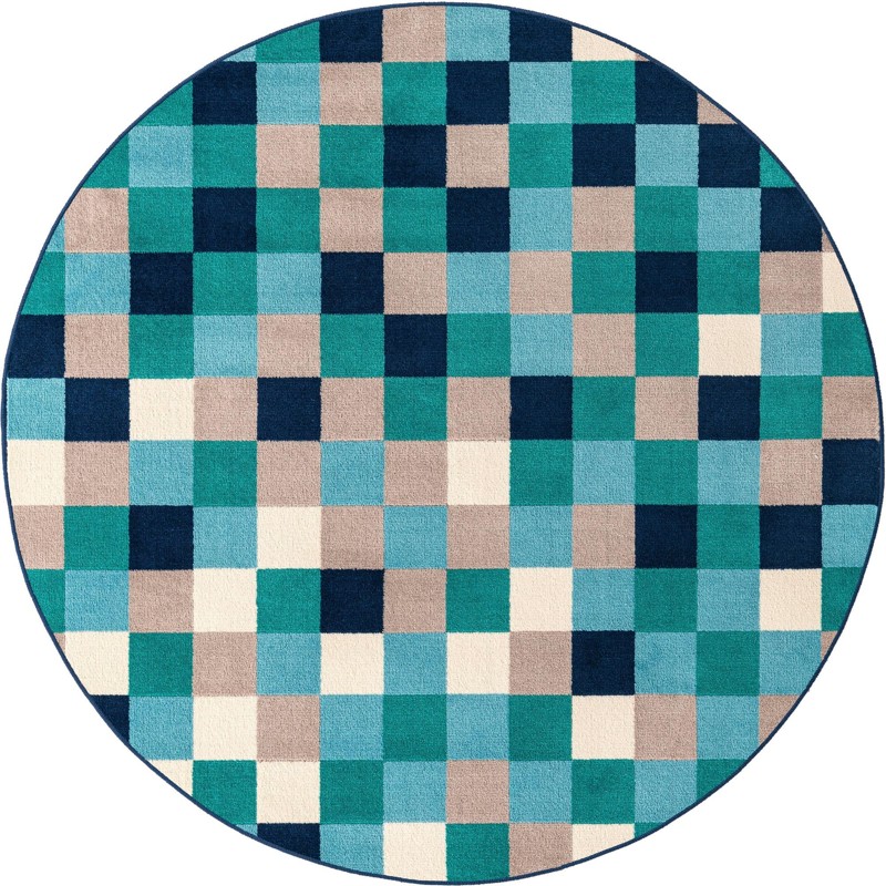 5' 3 x 5' 3 Beasley · Pixel checkered rug, teal and gray