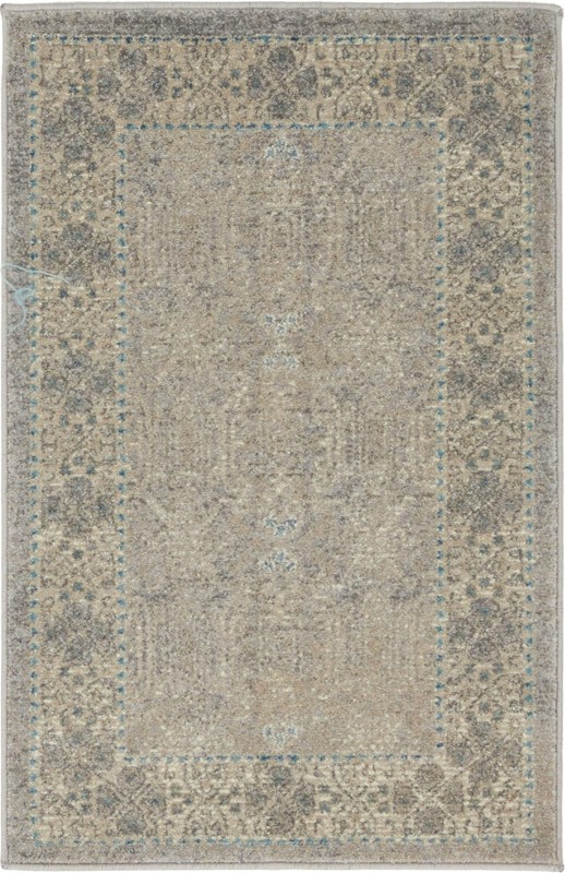 2' x 3' Esmond · Border rug, gray, ivory and blue